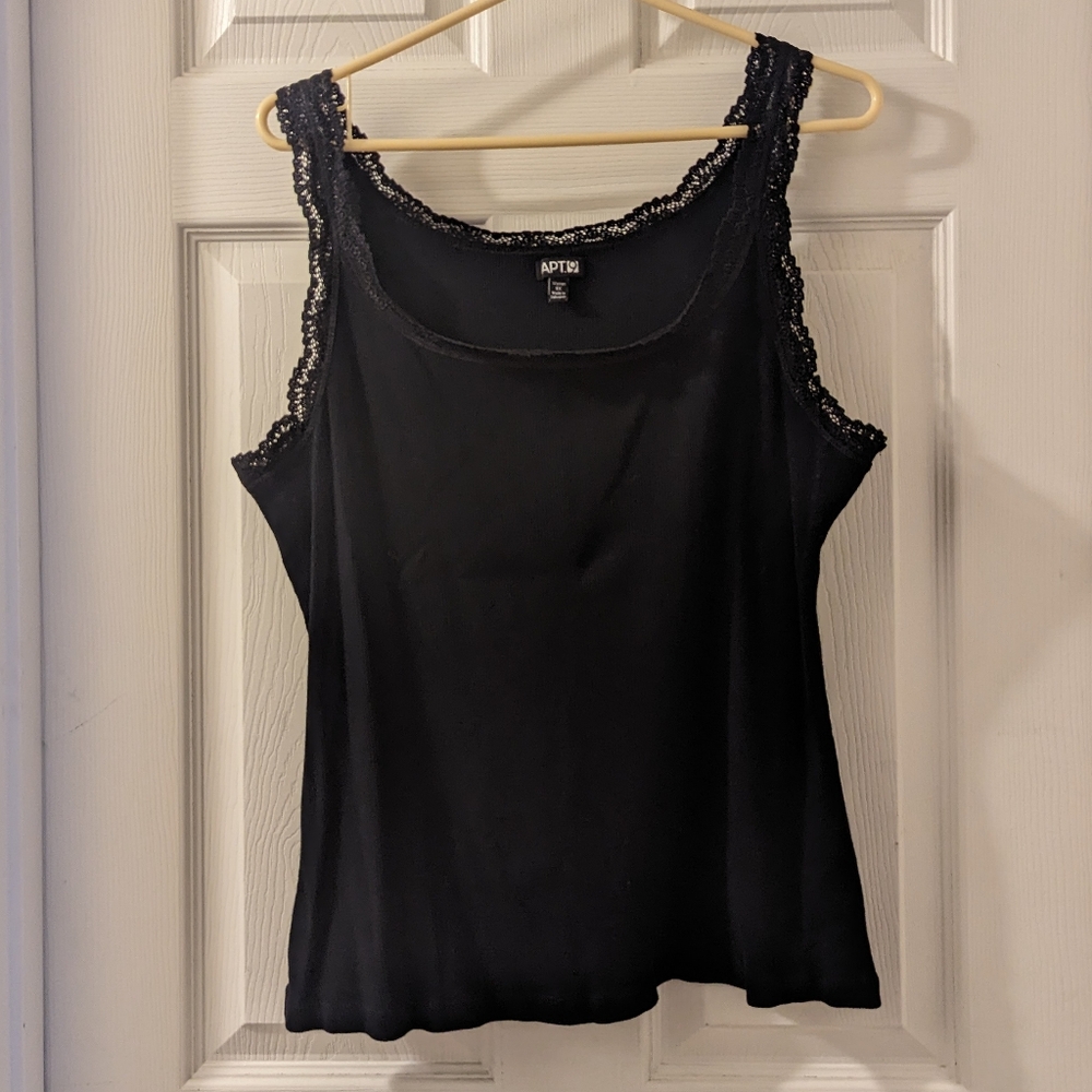 Ribbed Black Tank Top w/ Lace Detail